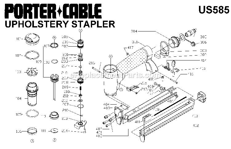Porter Cable US585 (Type 1) Upholstery Stapler Power Tool Page A Diagram
